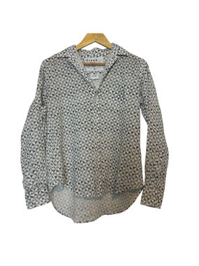 Frank and Eileen Linen Relaxed Button up Shirt XXS White Black geometric print